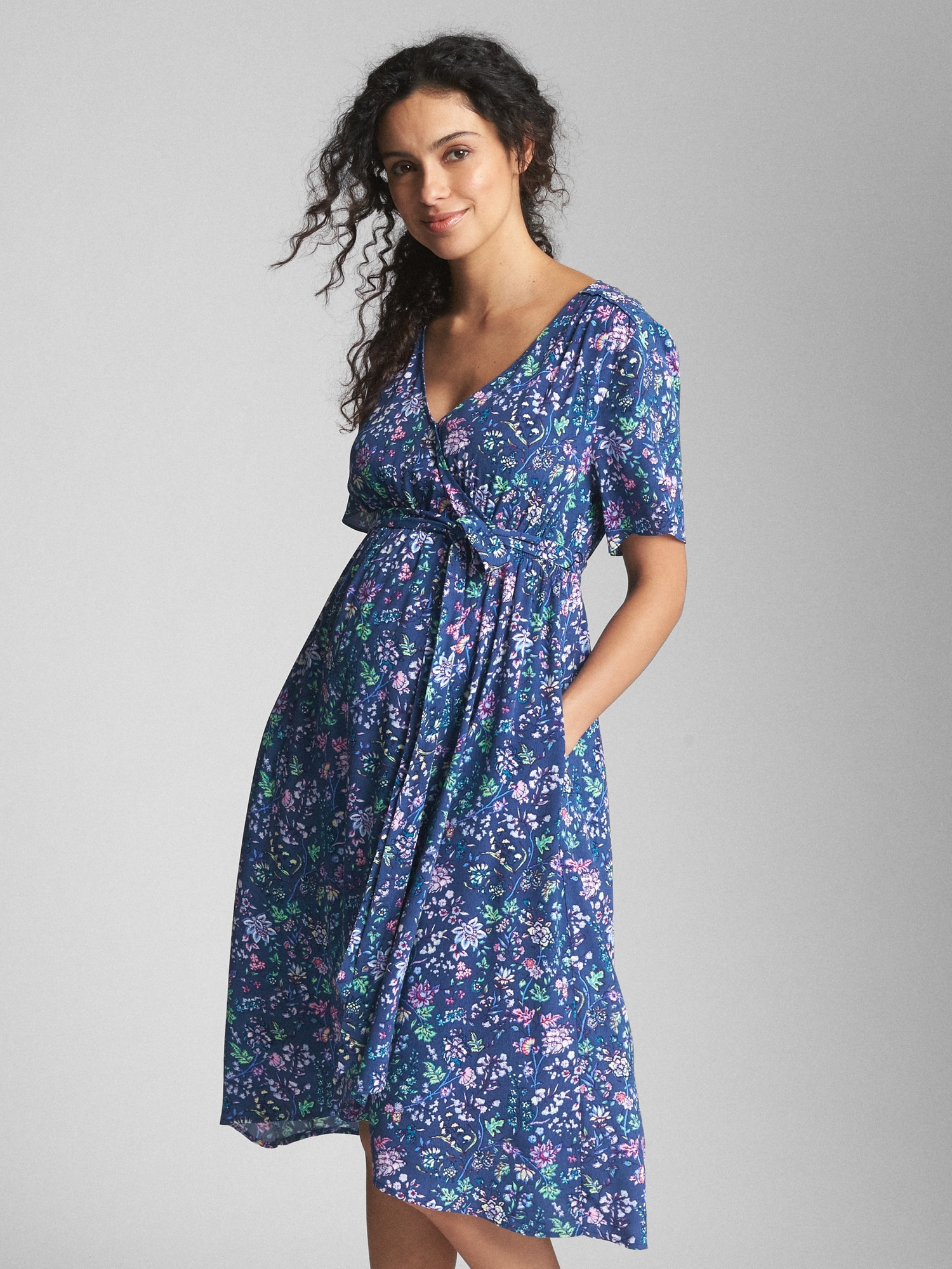Maternity Floral Short Sleeve Wrap Dress