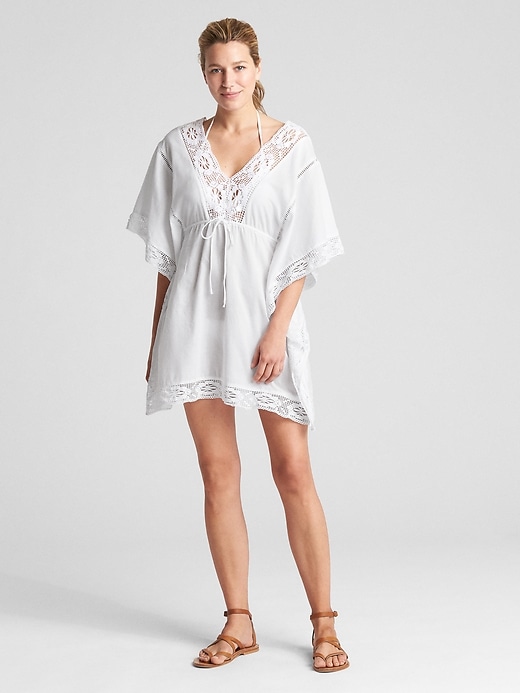 Image number 3 showing, Kimono Sleeve Crochet Lace Dress Cover-Up