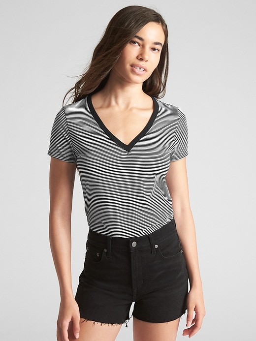 Image number 1 showing, Vintage Wash Stripe V-Neck T-Shirt