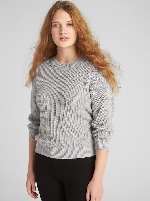 View large product image 1 of 1. Shaker Stitch Crewneck Pullover Sweater