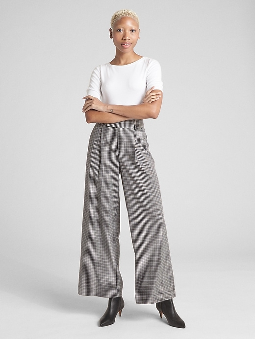 Image number 3 showing, High Rise Wide-Leg Plaid Pants