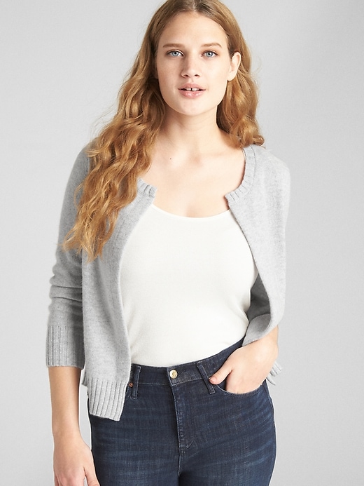 Image number 1 showing, Open-Front Cardigan Sweater in Cashmere