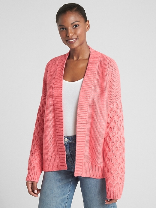 Image number 1 showing, Chunky Mix-Knit Cardigan Sweater