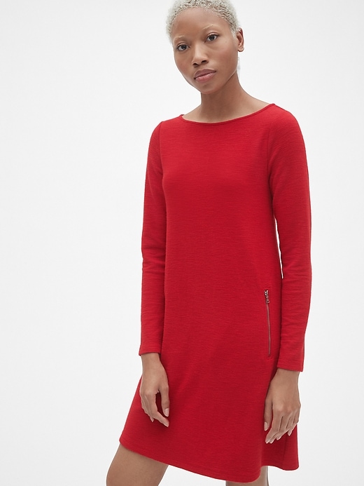 Image number 1 showing, Long Sleeve A-Line Dress with Zip-Pockets