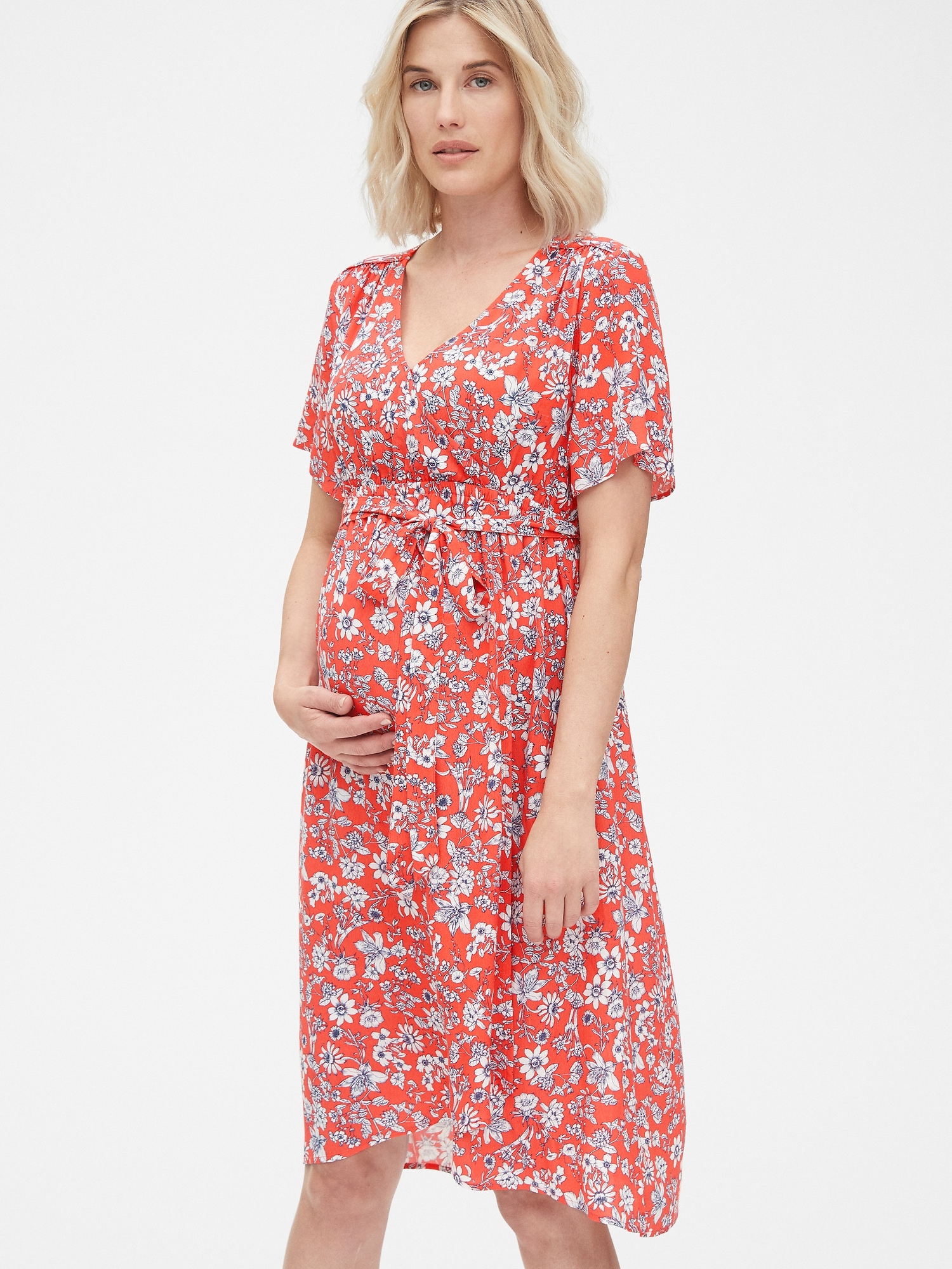 Maternity Floral Print Faux-Wrap Dress