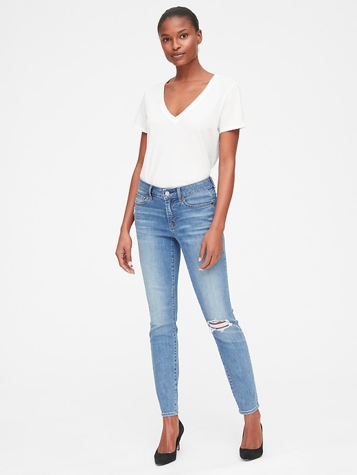 Image number 3 showing, Mid Rise Curvy True Skinny Jeans with Distressed Detail