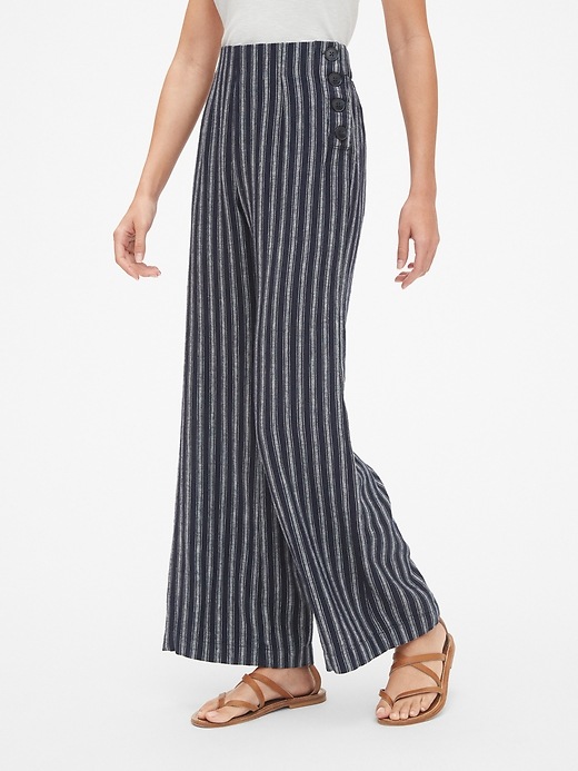 View large product image 1 of 1. High Rise Wide-Leg Pants in Linen-Cotton