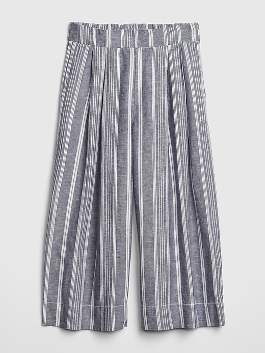 Image number 6 showing, High Rise Stripe Wide-Leg Crop Pants in Linen-Cotton