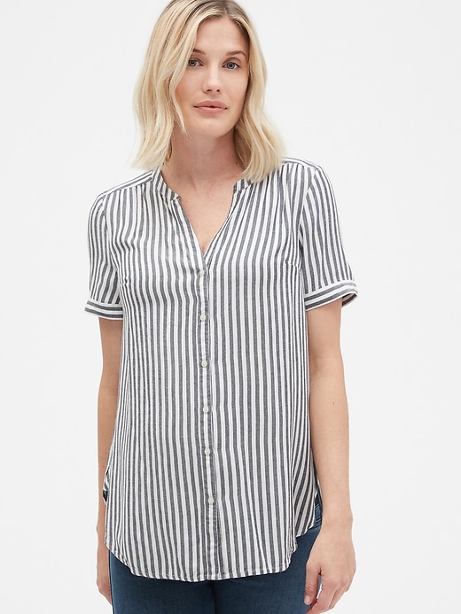 View large product image 1 of 1. Maternity Short Sleeve Stripe Shirt