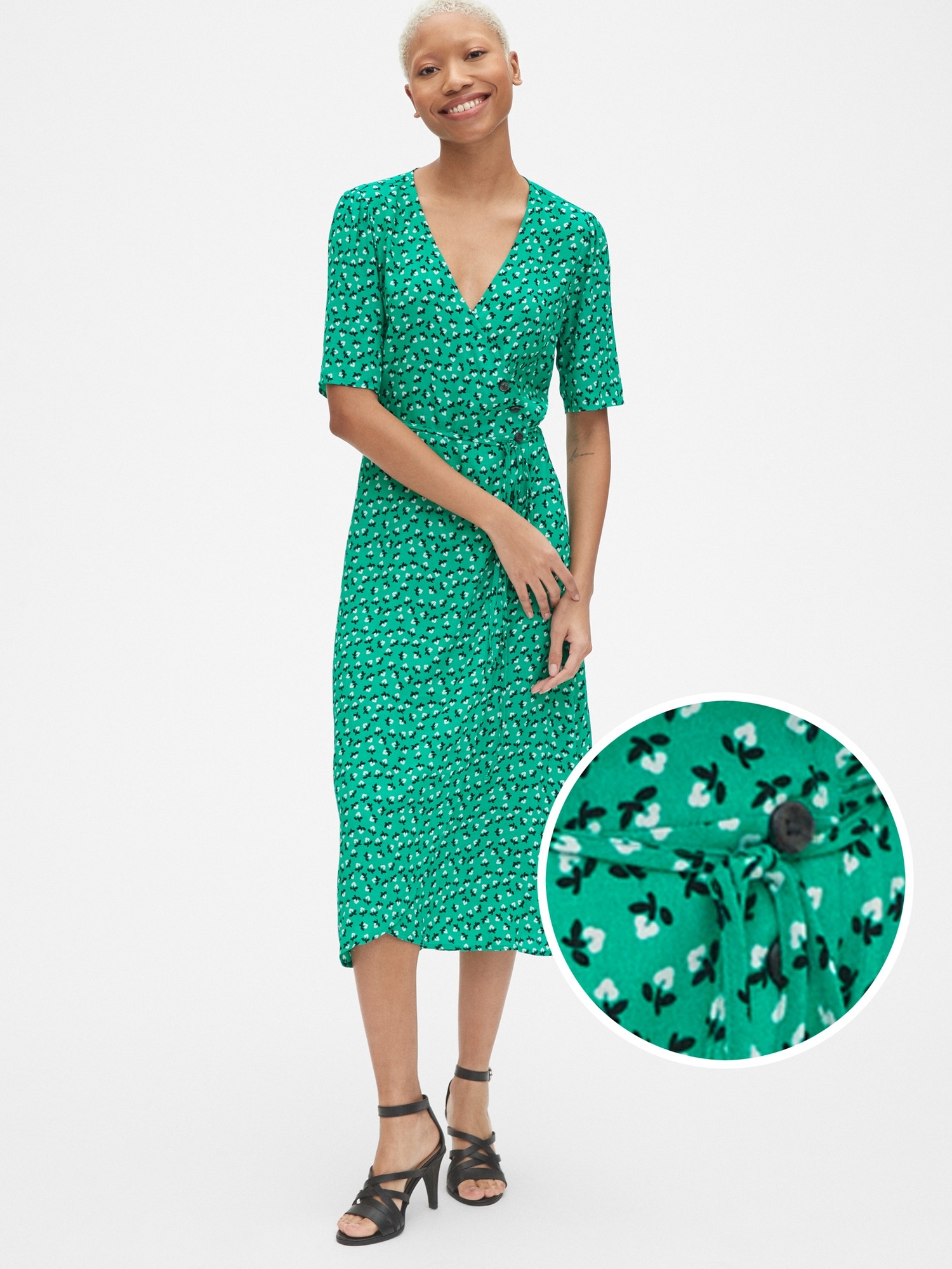 Short Sleeve Side-Button Midi Wrap Dress | Gap