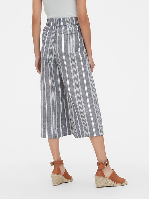 Image number 2 showing, High Rise Stripe Wide-Leg Crop Pants in Linen-Cotton