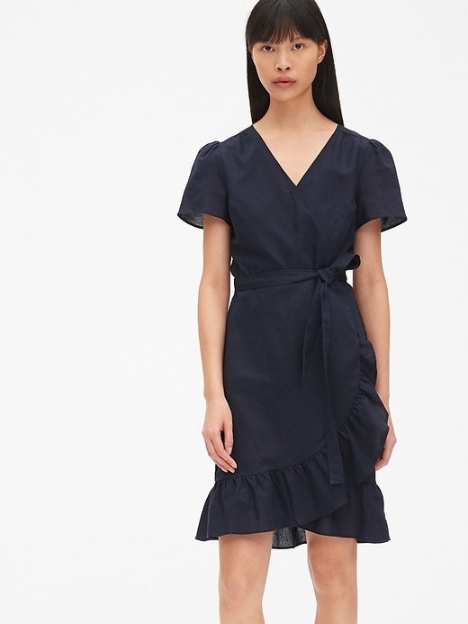 Image number 7 showing, Ruffle Wrap Dress in Linen-Cotton