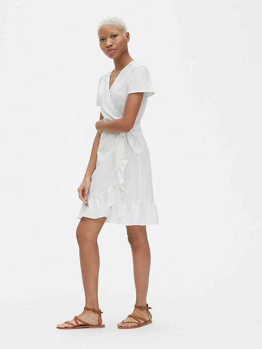 Image number 3 showing, Ruffle Wrap Dress in Linen-Cotton