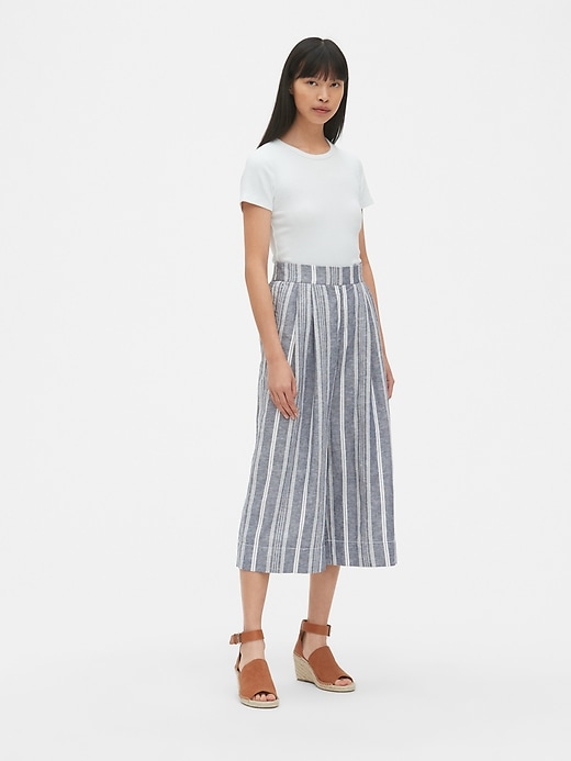 Image number 3 showing, High Rise Stripe Wide-Leg Crop Pants in Linen-Cotton