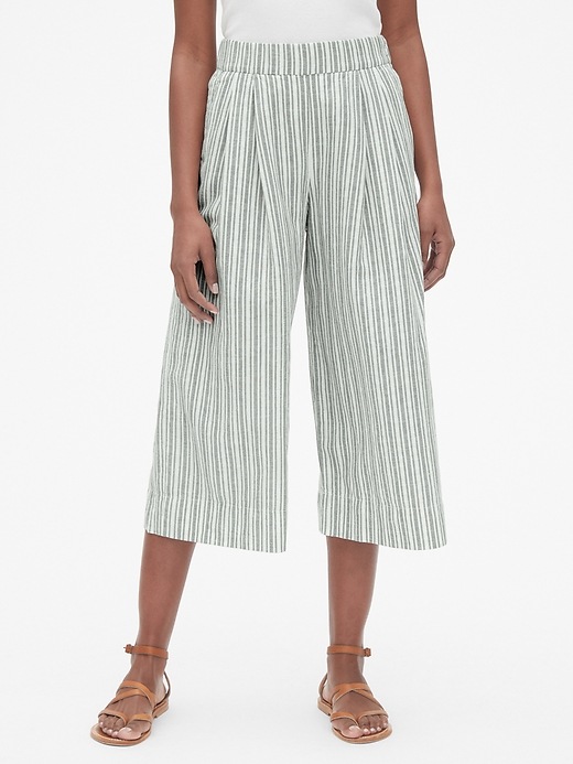 Image number 8 showing, High Rise Stripe Wide-Leg Crop Pants in Linen-Cotton