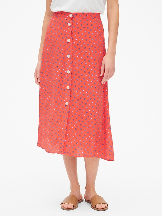 Image number 1 showing, Print Button-Front Midi Skirt