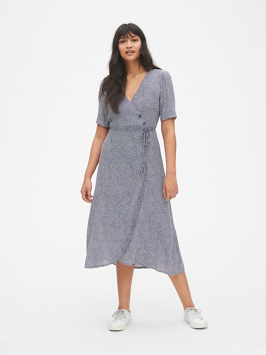 gap short sleeve side button midi wrap dress Short Sleeve Side-Button Midi Wrap Dress