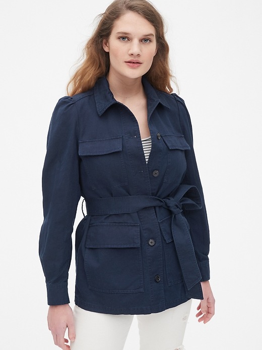 View large product image 1 of 1. Puff Sleeve Utility Jacket in Linen-Cotton