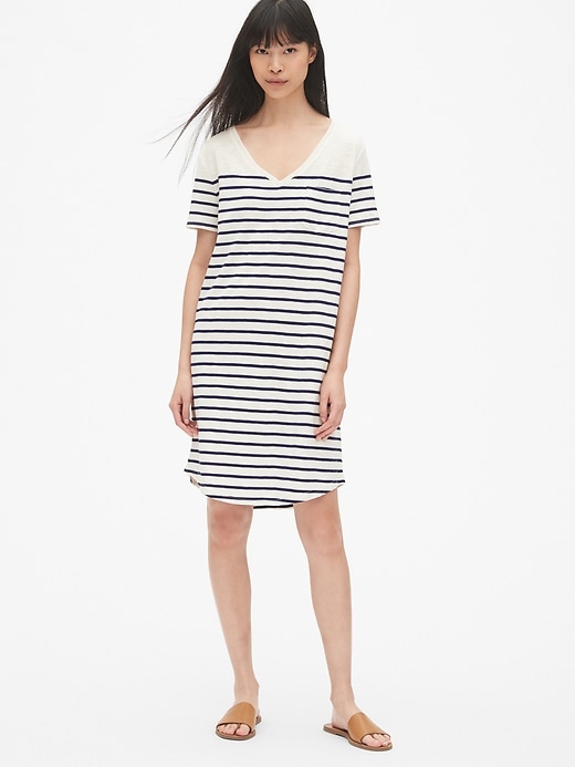 Image number 7 showing, Stripe Relaxed V-Neck Pocket T-Shirt Dress