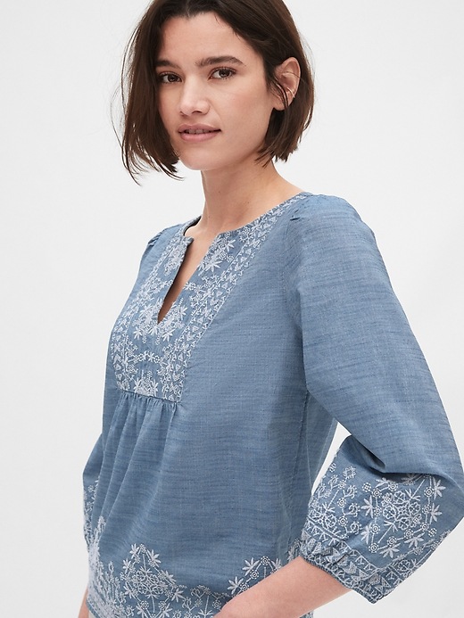 Image number 5 showing, Embroidered Bib-Front Blouse
