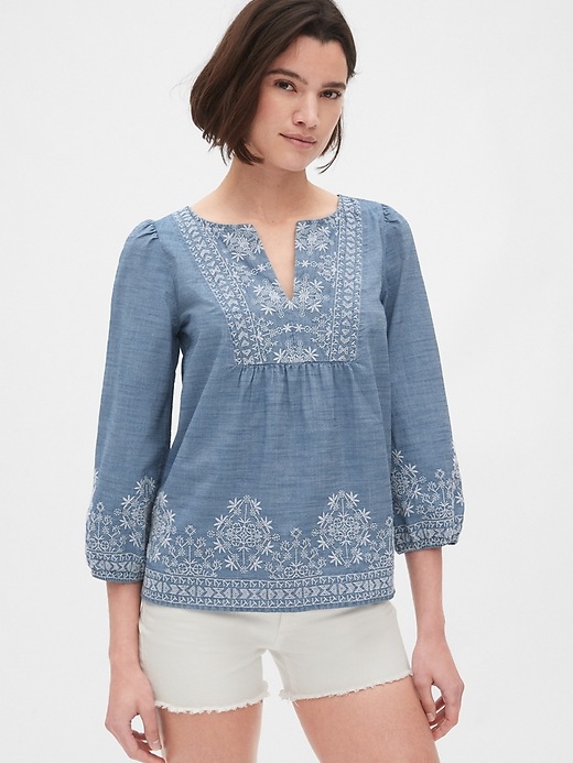 Image number 1 showing, Embroidered Bib-Front Blouse