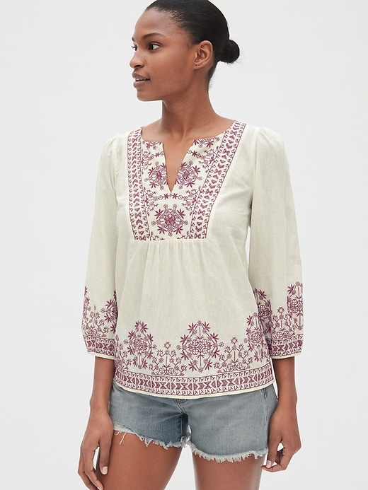 Image number 7 showing, Embroidered Bib-Front Blouse