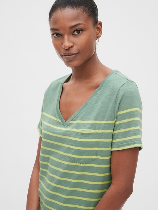 Image number 5 showing, Stripe Relaxed V-Neck Pocket T-Shirt Dress