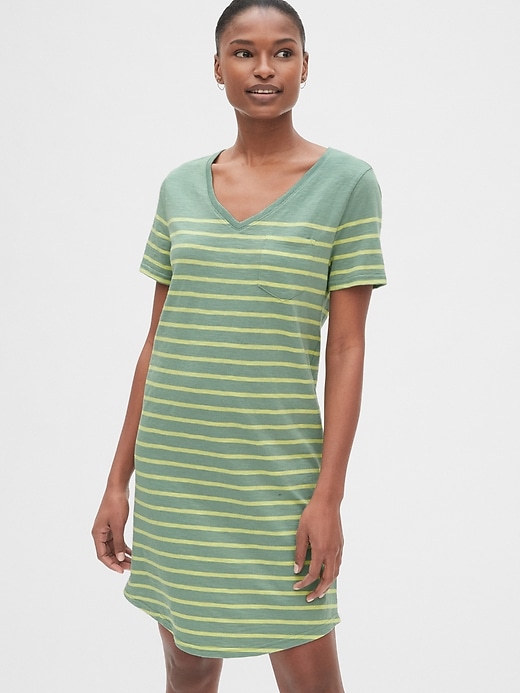 Image number 1 showing, Stripe Relaxed V-Neck Pocket T-Shirt Dress