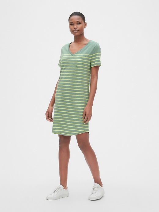 Image number 3 showing, Stripe Relaxed V-Neck Pocket T-Shirt Dress