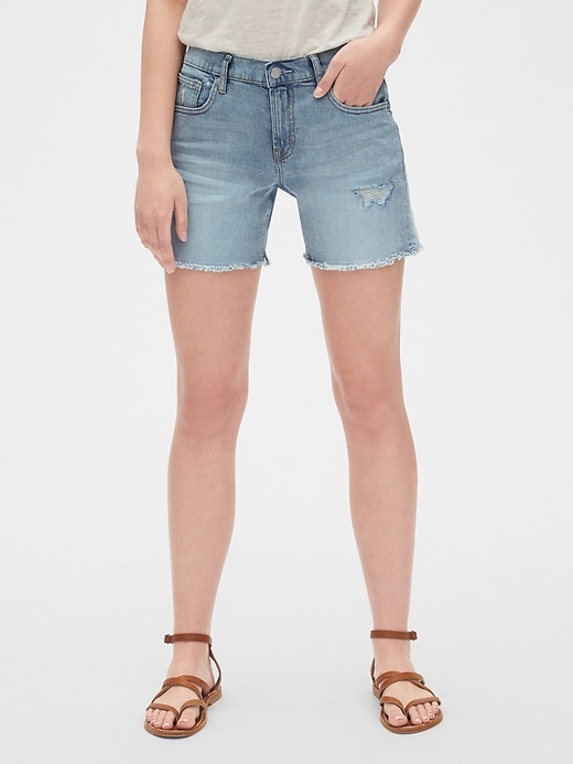 Image number 1 showing, Mid Rise 5" Denim Shorts with Distressed Detail
