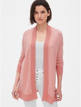 Textured Longline Open-Front Cardigan Sweater
