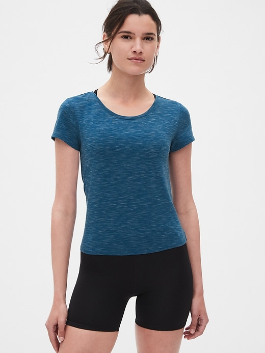 View large product image 1 of 2. GapFit Breathe Crossover Tie-Back T-Shirt