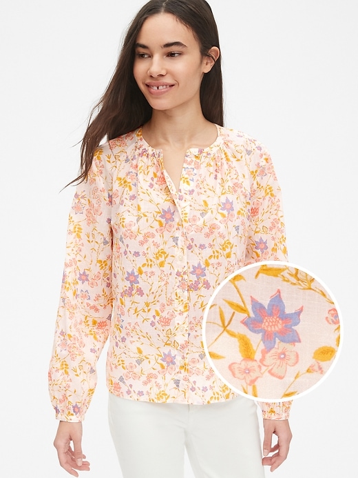 Image number 1 showing, Floral Print Blouson Sleeve Top