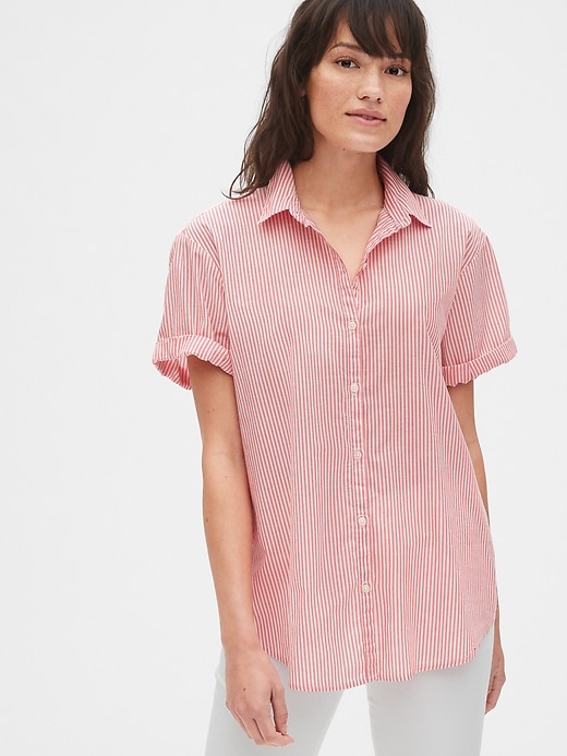 View large product image 1 of 1. Roll Sleeve Stripe Shirt