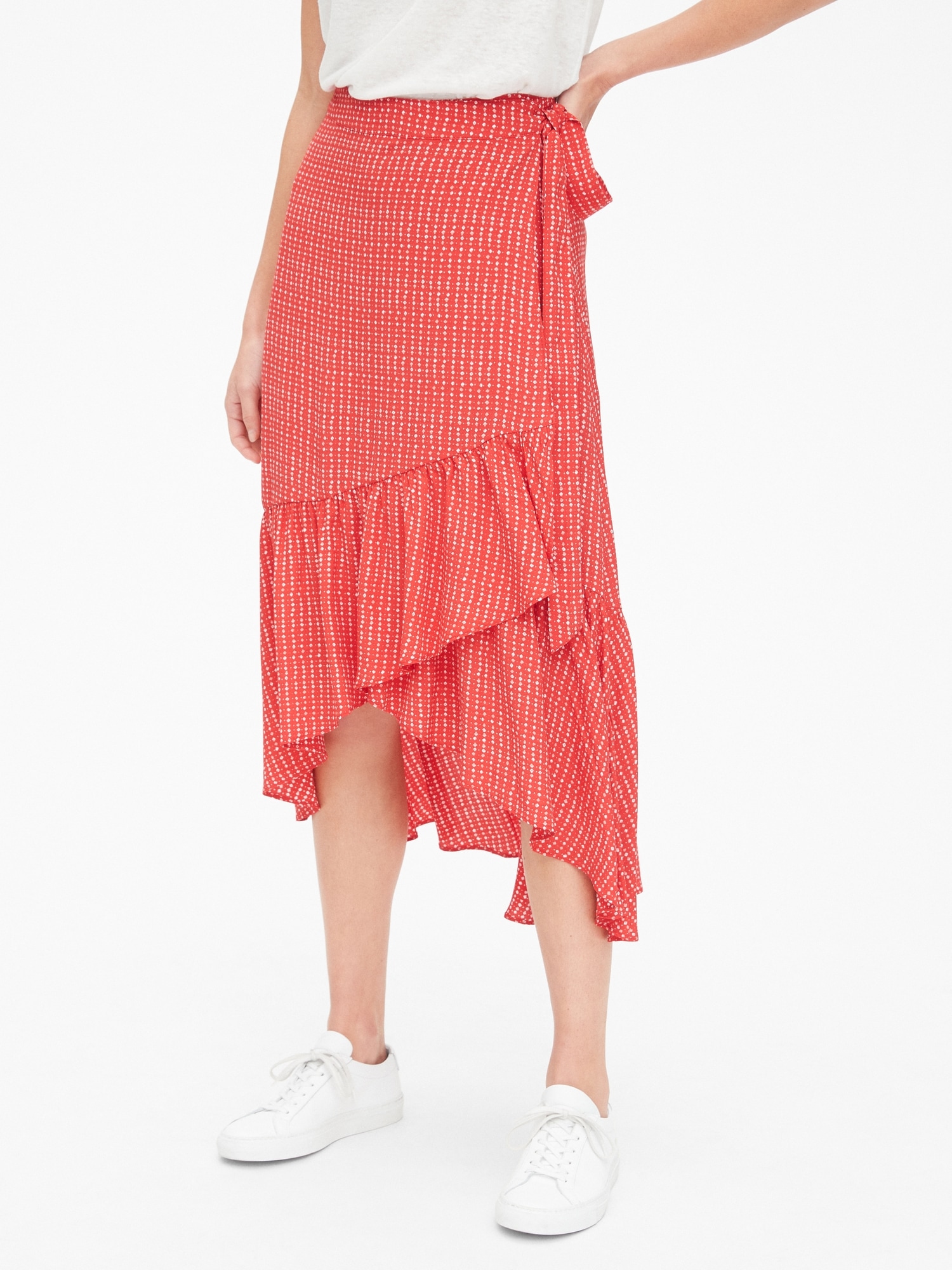 Floral Maxi Skirt Floral Wrapped Frill Skirt Linen-Blend Ruffle