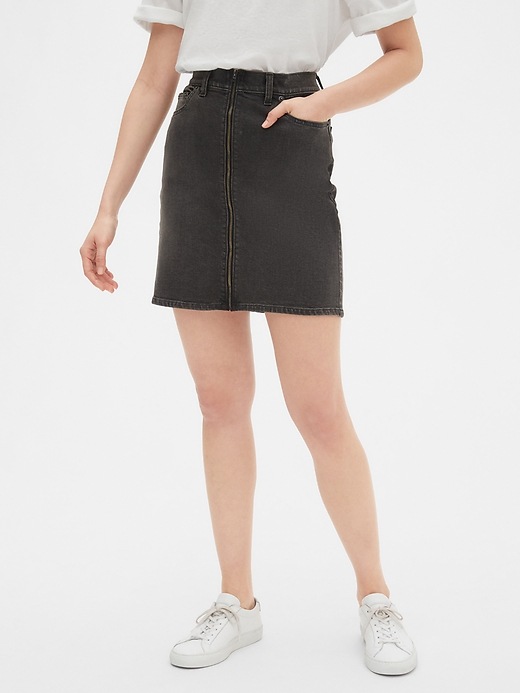 Image number 1 showing, Zip-Front Denim Mini Skirt