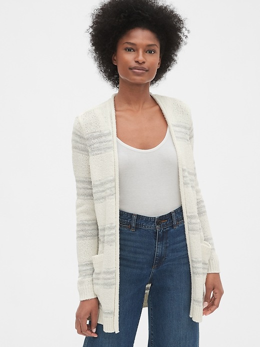 Image number 7 showing, Longline Stripe Open-Front Cardigan Sweater