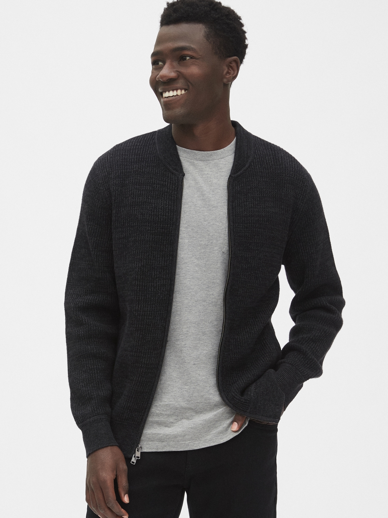 Textured Full-Zip Bomber Sweater | Gap