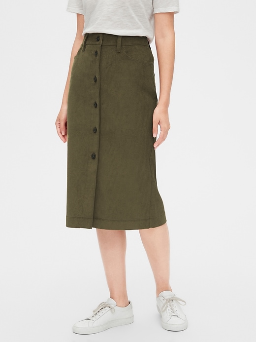 Image number 4 showing, Corduroy Button-Front Midi Skirt