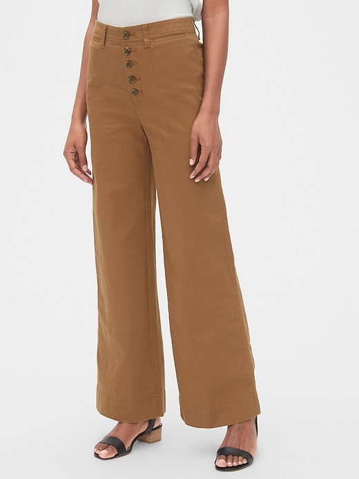 Image number 9 showing, High Rise Button-Fly Wide-Leg Chinos