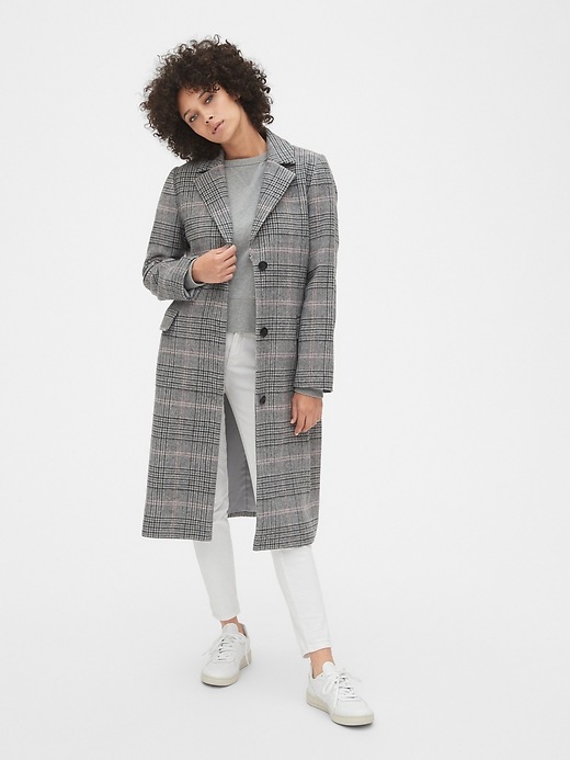 Image number 3 showing, Plaid Longline Wool-Blend Coat