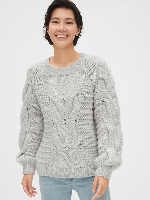 Image number 1 showing, Chunky Cable-Knit Crewneck Sweater