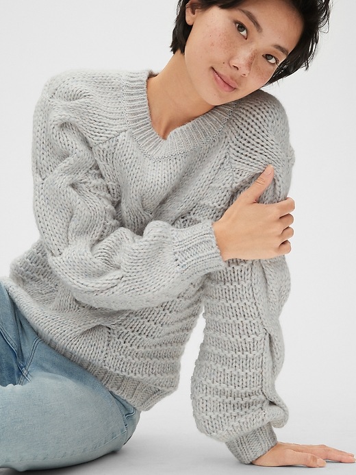 Image number 5 showing, Chunky Cable-Knit Crewneck Sweater