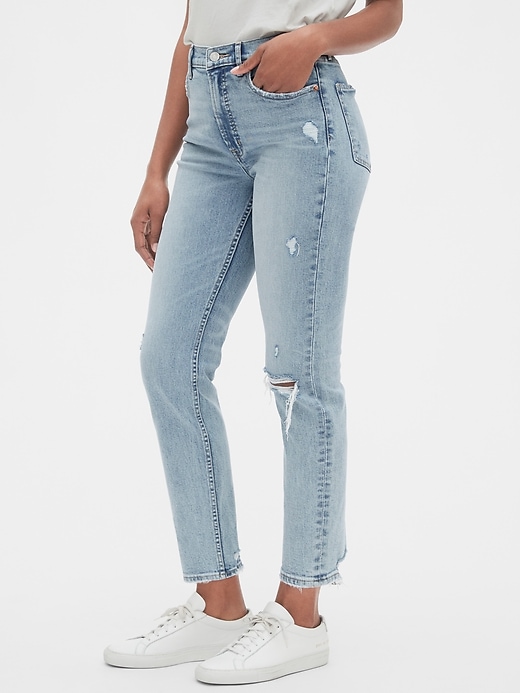 gap women's cigarette jeans High Rise Ankle with Secret Smoothing Pockets Zip fly High Rise Distressed Cigarette Jeans
