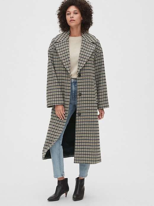 Image number 1 showing, Oversized Longline Plaid Wool-Blend Coat