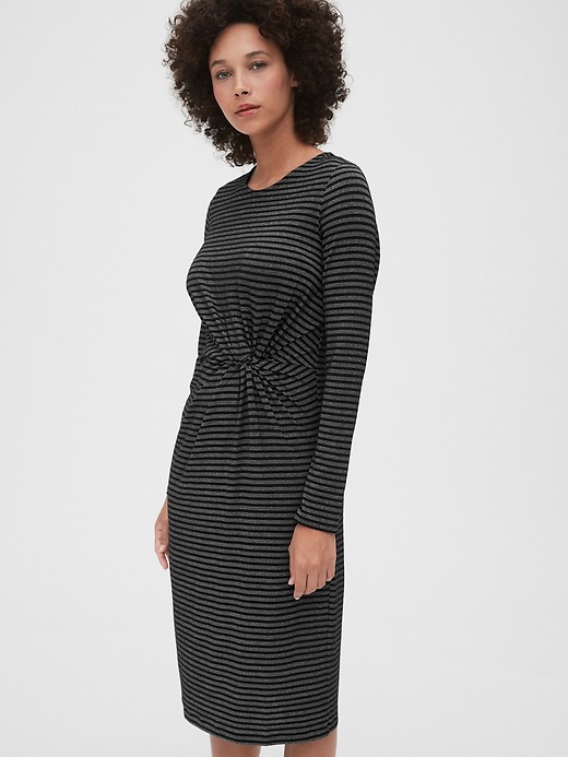 Image number 1 showing, Metallic Stripe Twist-Knot Midi Dress