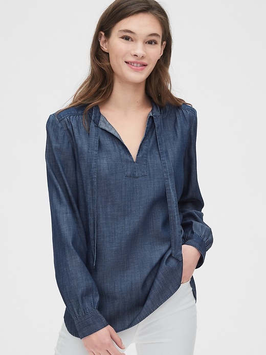 Image number 1 showing, Tie-Neck Blouse in TENCEL&#153