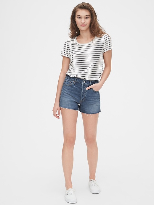 Image number 3 showing, High Rise Cheeky Denim Shorts with Raw Hem