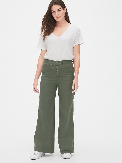 Image number 6 showing, High Rise Button-Fly Wide-Leg Chinos