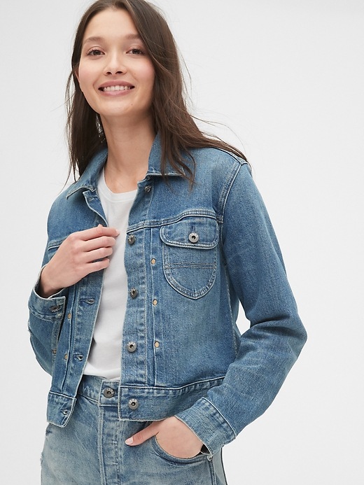 Image number 1 showing, 1969 Premium Pleated Icon Denim Jacket with Back Buckle